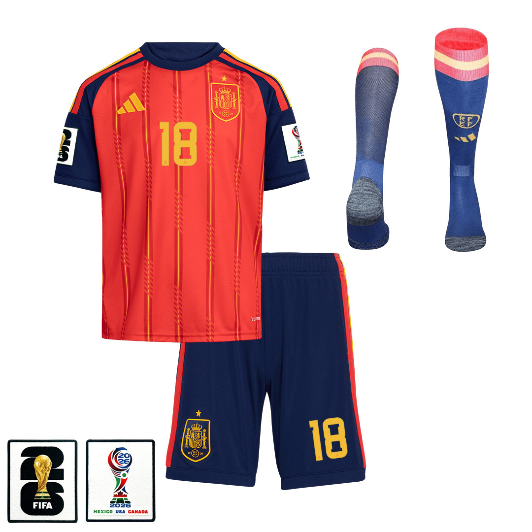 Martin Zubimendi 18 Spain 2026 Home Men Kit Set – Red – Jersey Teams