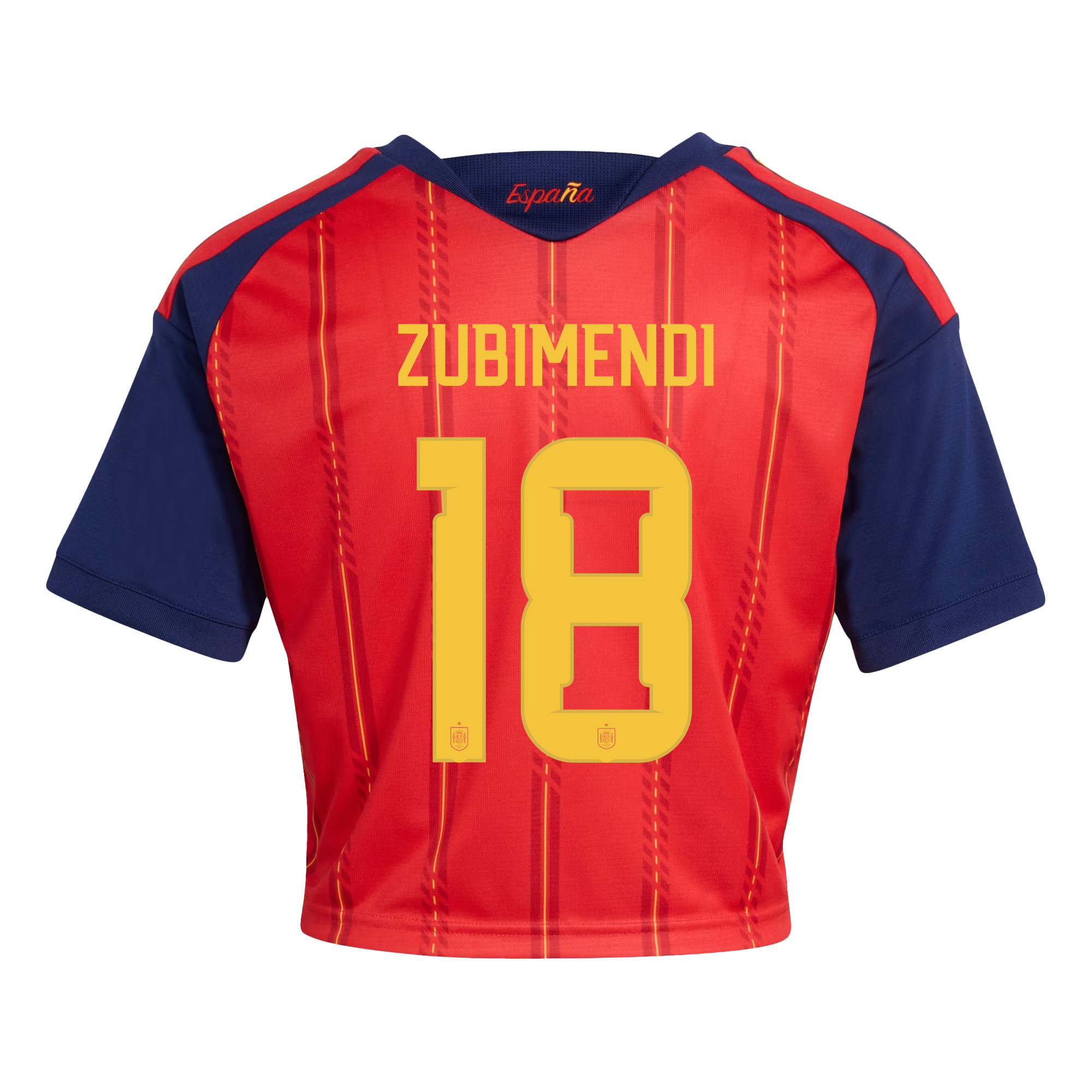 Martin Zubimendi 18 Spain 2026 Home Women’s Cropped Jersey - Red - Jersey Teams