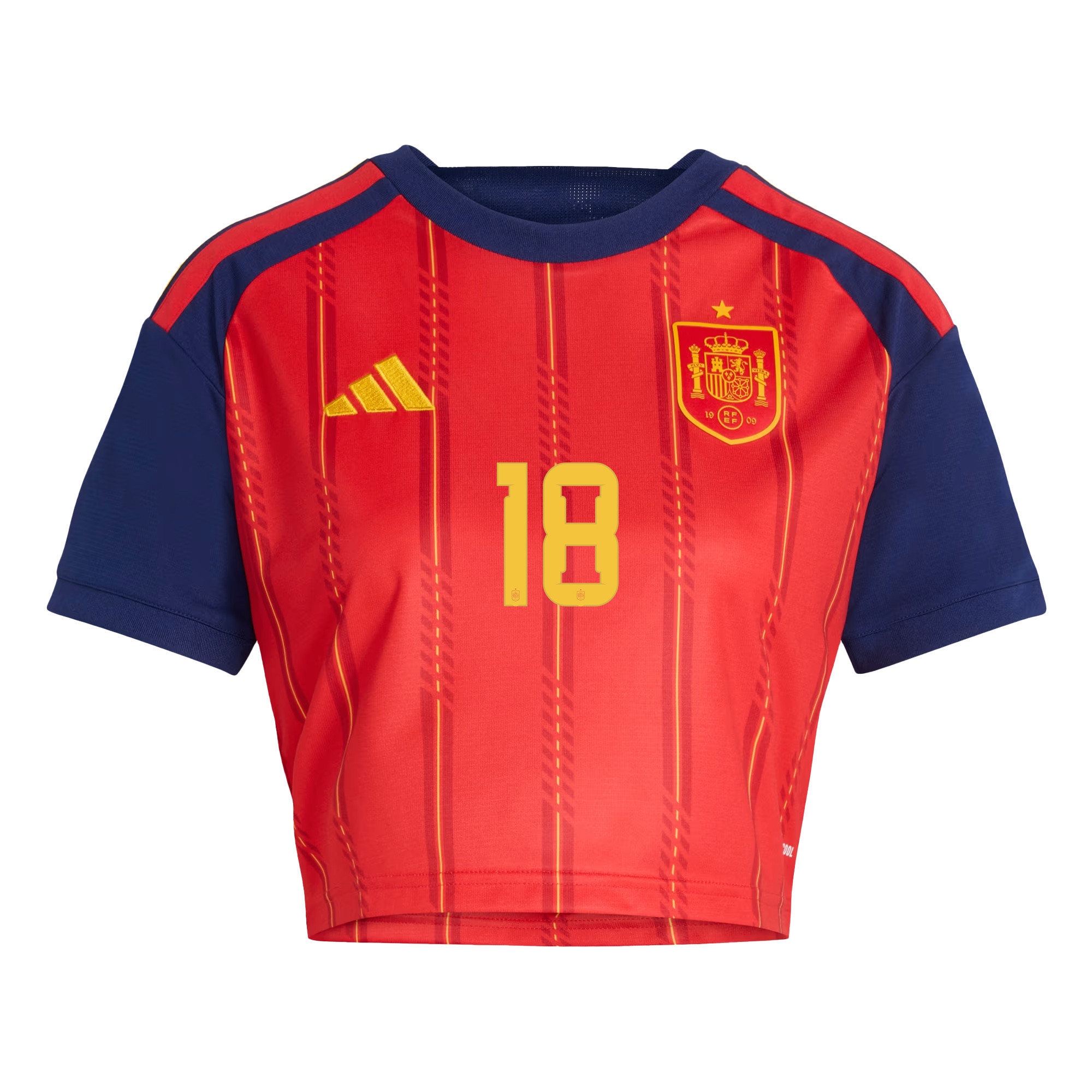 Martin Zubimendi 18 Spain 2026 Home Women’s Cropped Jersey - Red - Jersey Teams