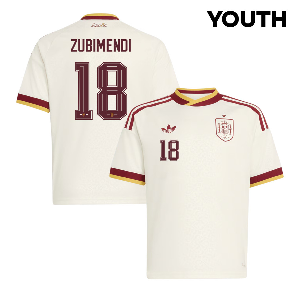 Martin Zubimendi 18 Spain National Team 2026 Youth Away Jersey - White - Jersey Teams