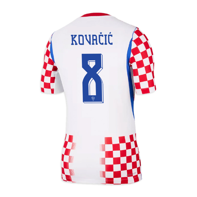 Mateo Kovačić 8 Croatia National Team 2026 x World Cup Patch Home Jersey - Men, White/ Red - Jersey Teams