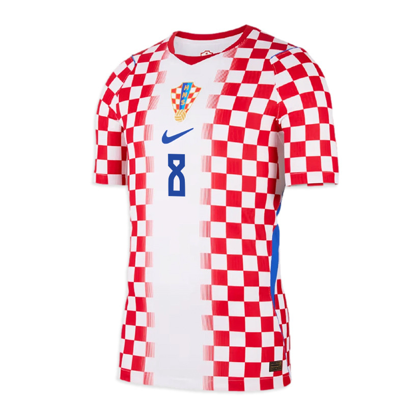 Mateo Kovačić 8 Croatia National Team 2026 x World Cup Patch Home Jersey - Men, White/ Red - Jersey Teams
