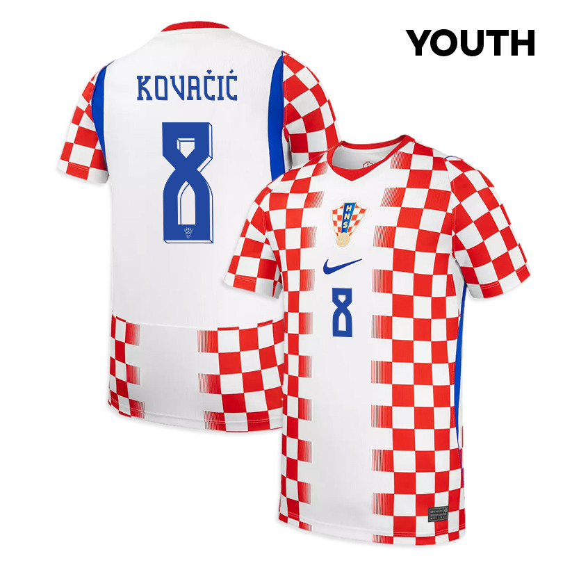 Mateo Kovačić 8 Youth Croatia National Team 2026 Home Jersey - White/ Red - Jersey Teams