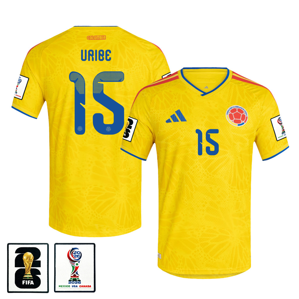 Mateus Uribe 15 Colombia National Team 2026 x World Cup Patch Home Jersey - Yellow, Men - Jersey Teams