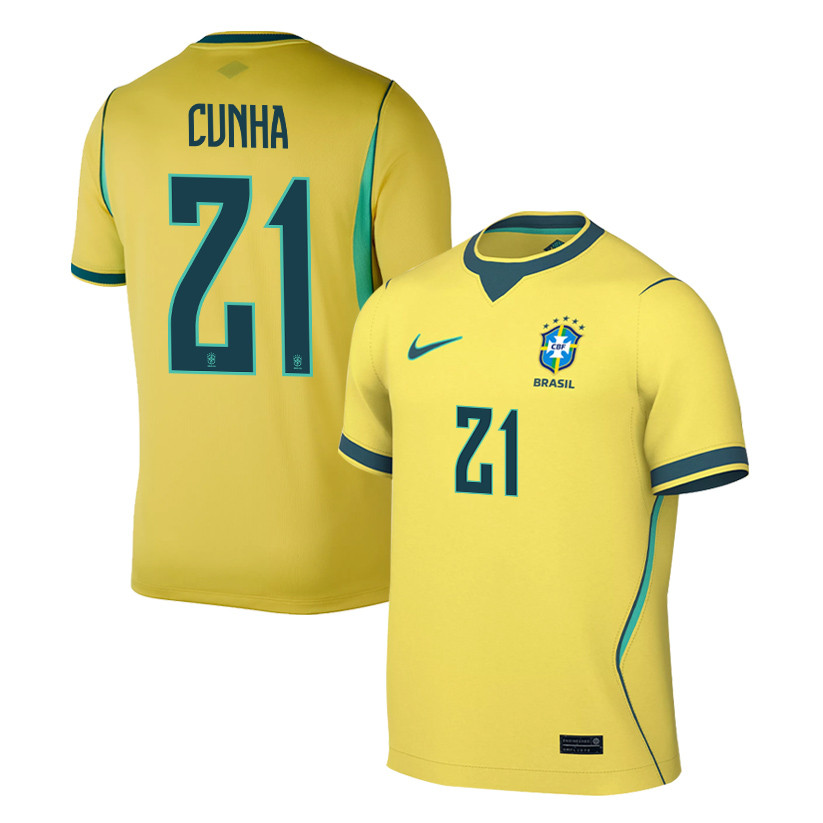 Matheus Cunha 21 Brazil National Team 2026 Home Jersey - Yellow, Men - Jersey Teams