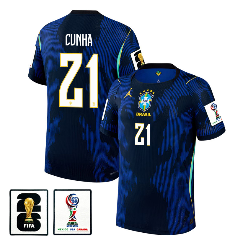 Matheus Cunha 21 Brazil National Team 2026 x World Cup Patch Away Jersey - Blue, Men - Jersey Teams
