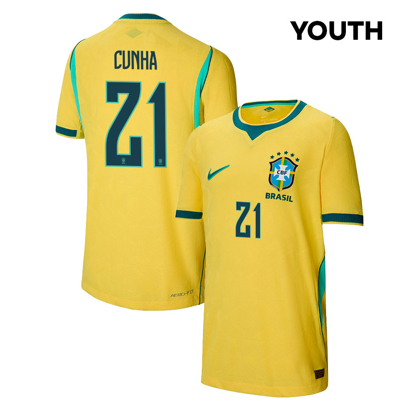 Matheus Cunha 21 Youth Brazil National Team 2026 Home Jersey - Yellow - Jersey Teams