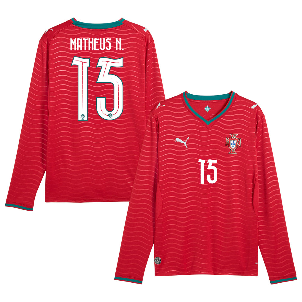 Matheus Nunes 15 Portugal National Team 2026 Home Long Sleeve Jersey - Red - Jersey Teams