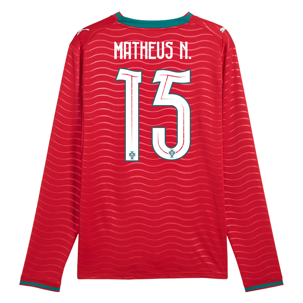 Matheus Nunes 15 Portugal National Team 2026 Home Long Sleeve Jersey - Red - Jersey Teams