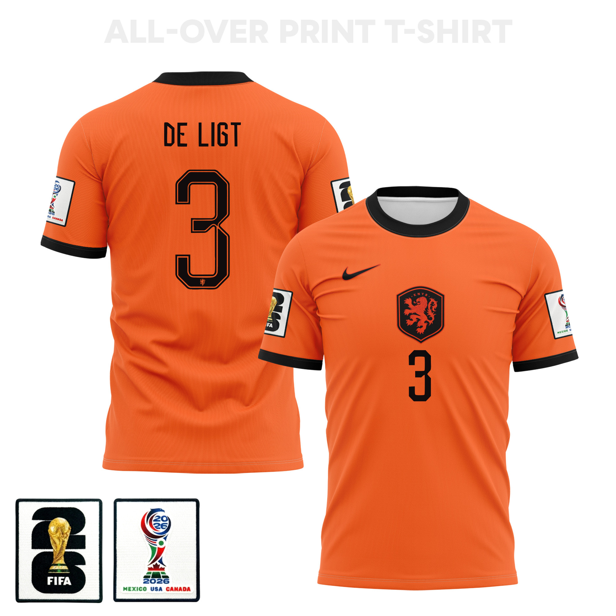 Matthijs de Ligt 3 Netherlands 2026 Home 3D T-Shirt Fully Printed – Unisex, Orange - Jersey Teams