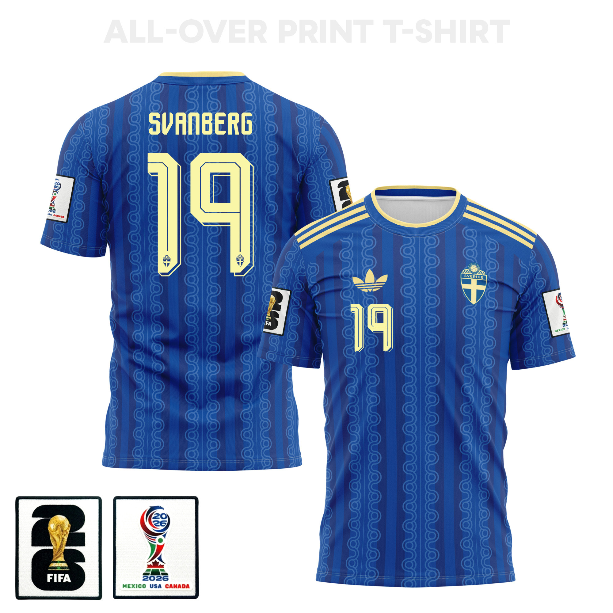 Mattias Svanberg 19 Sweden 2026 Away 3D T-Shirt Fully Printed – Unisex, Blue – Jersey Teams
