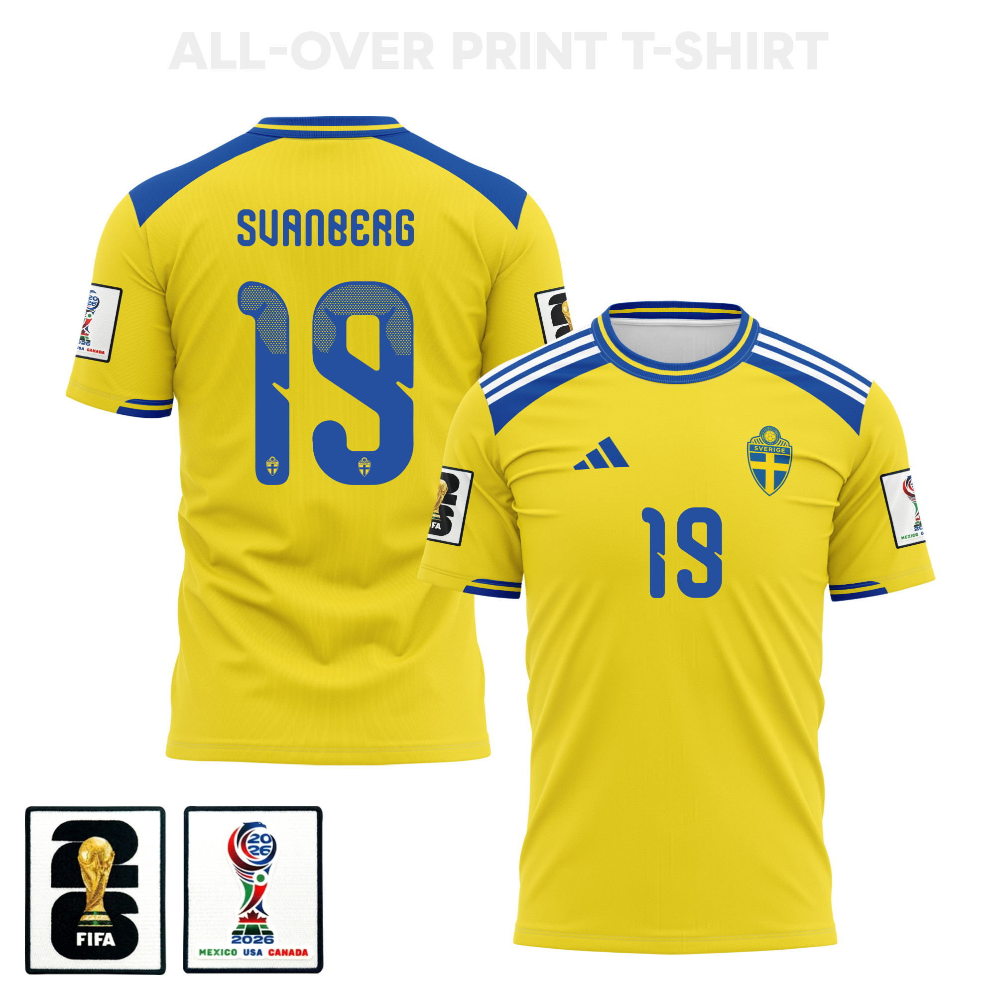 Mattias Svanberg 19 Sweden 2026 Home 3D T-Shirt Fully Printed – Unisex, Yellow – Jersey Teams