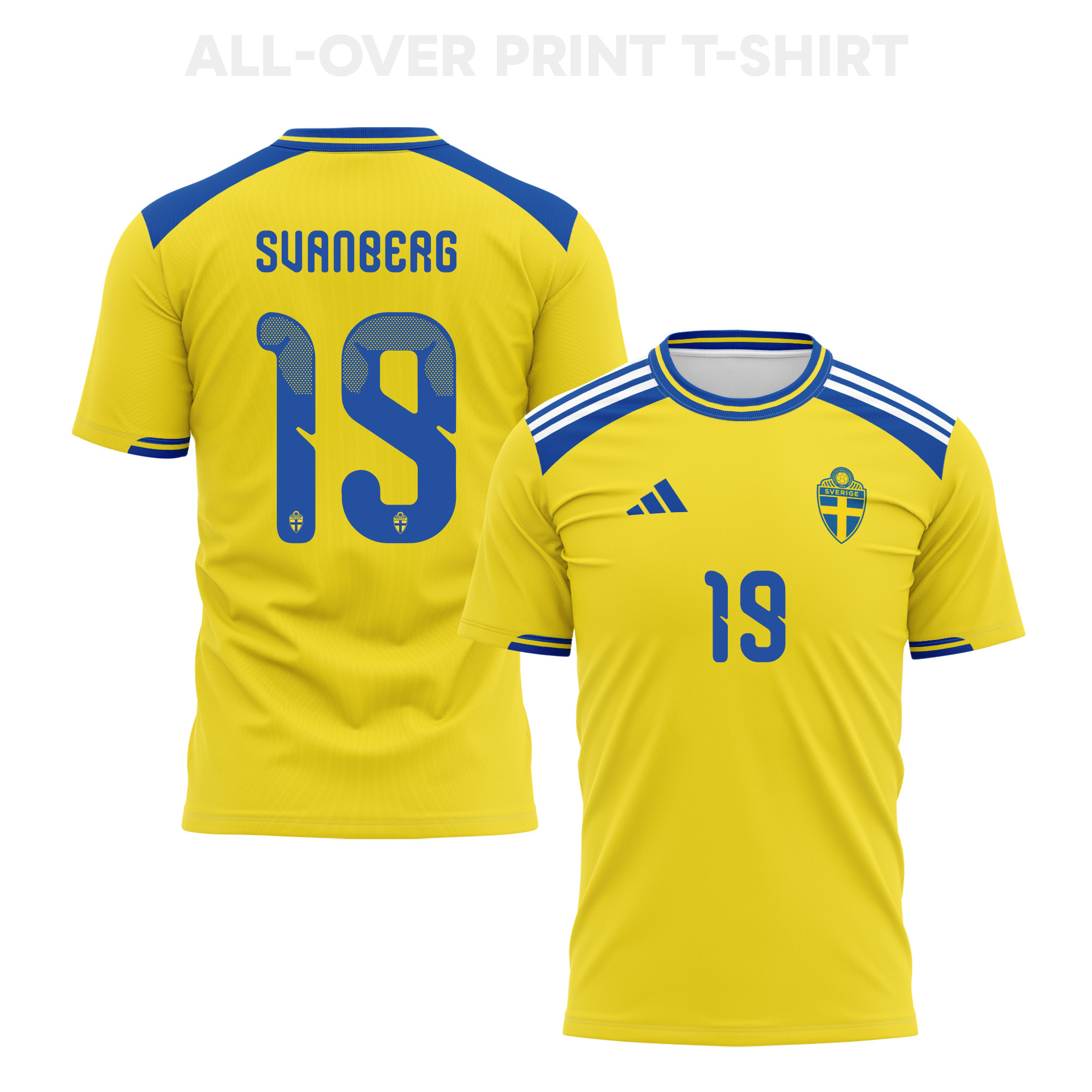 Mattias Svanberg 19 Sweden 2026 Home 3D T-Shirt Fully Printed – Unisex, Yellow - Jersey Teams