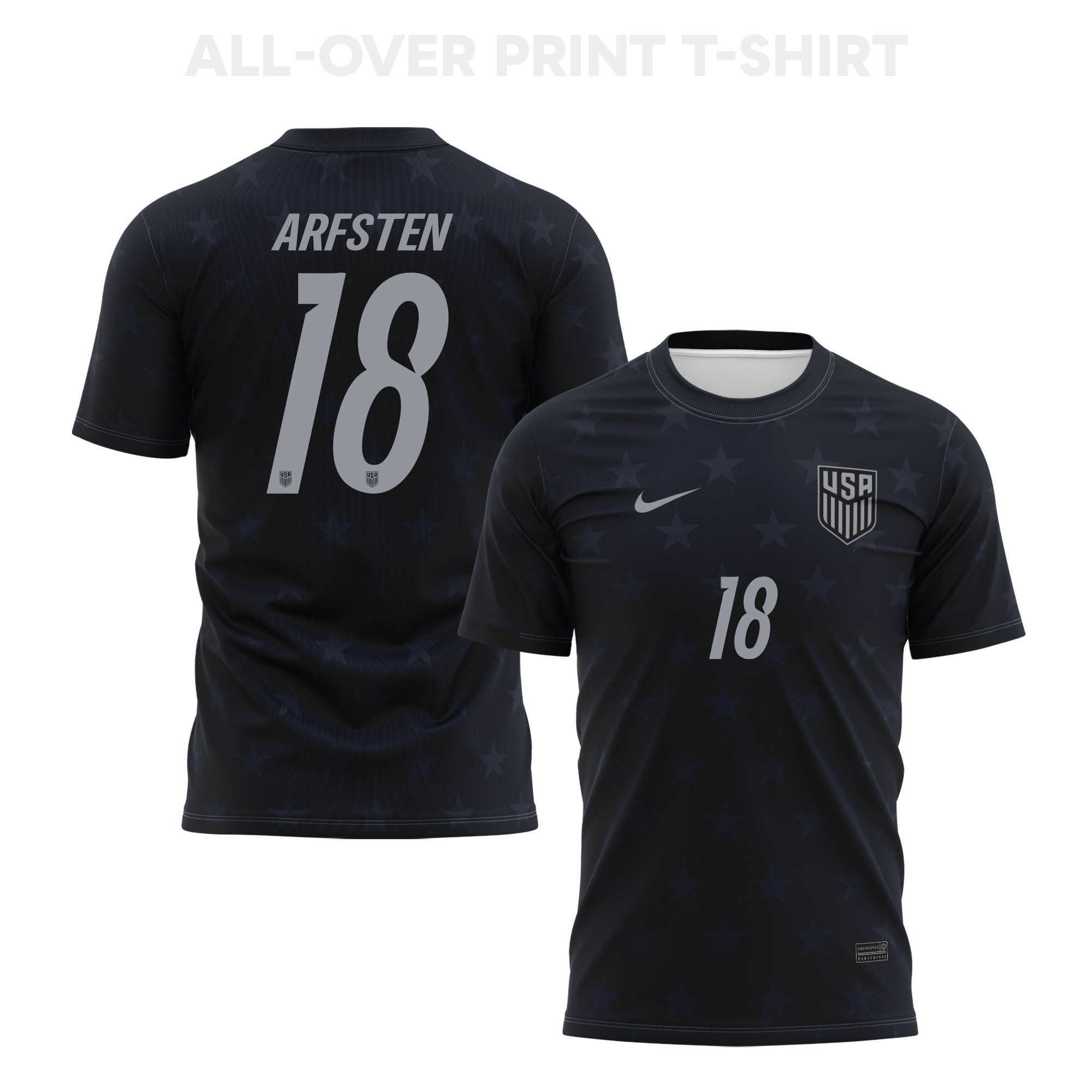 Max Arfsten 18 USMNT 2026 Away 3D T-Shirt Fully Printed – Unisex, Black - Jersey Teams