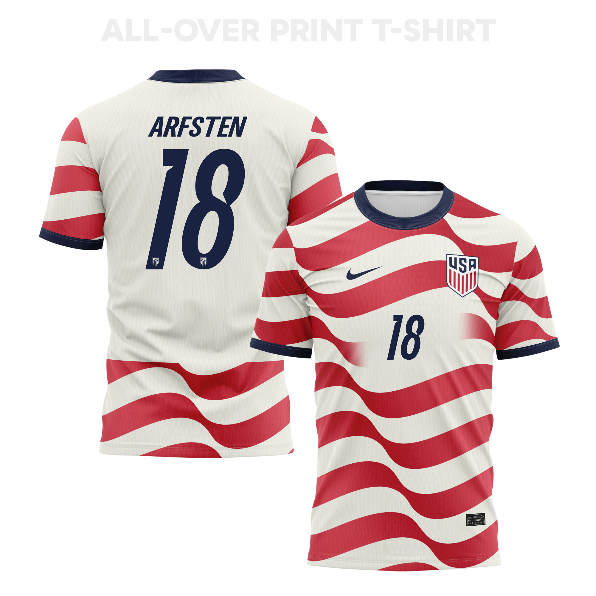 Max Arfsten 18 USMNT 2026 Home 3D T-Shirt Fully Printed – Unisex, White/Red - Jersey Teams
