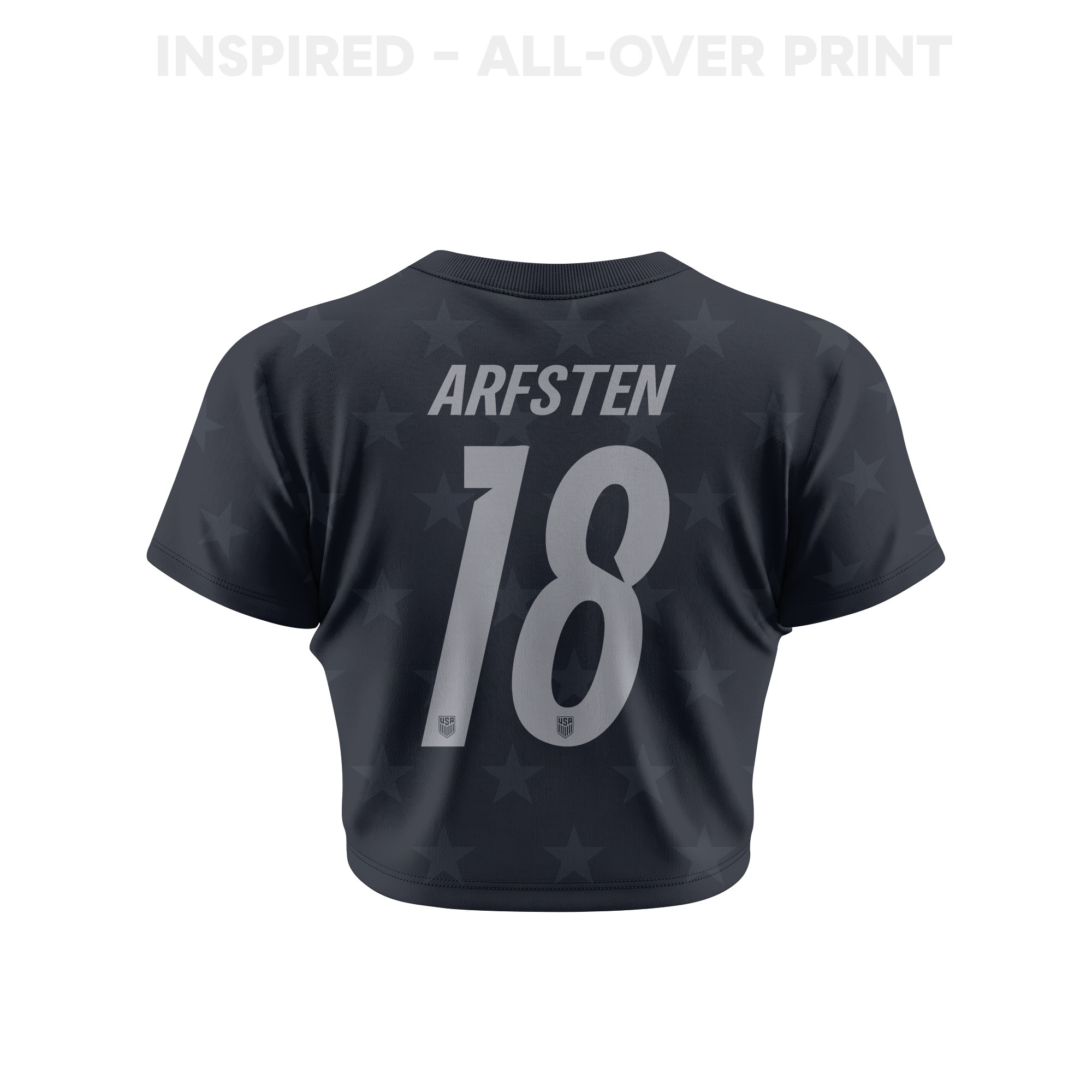 Max Arfsten 18 USMNT 2026 Women's Away All-Over Print Cropped Jersey - Black - Jersey Teams