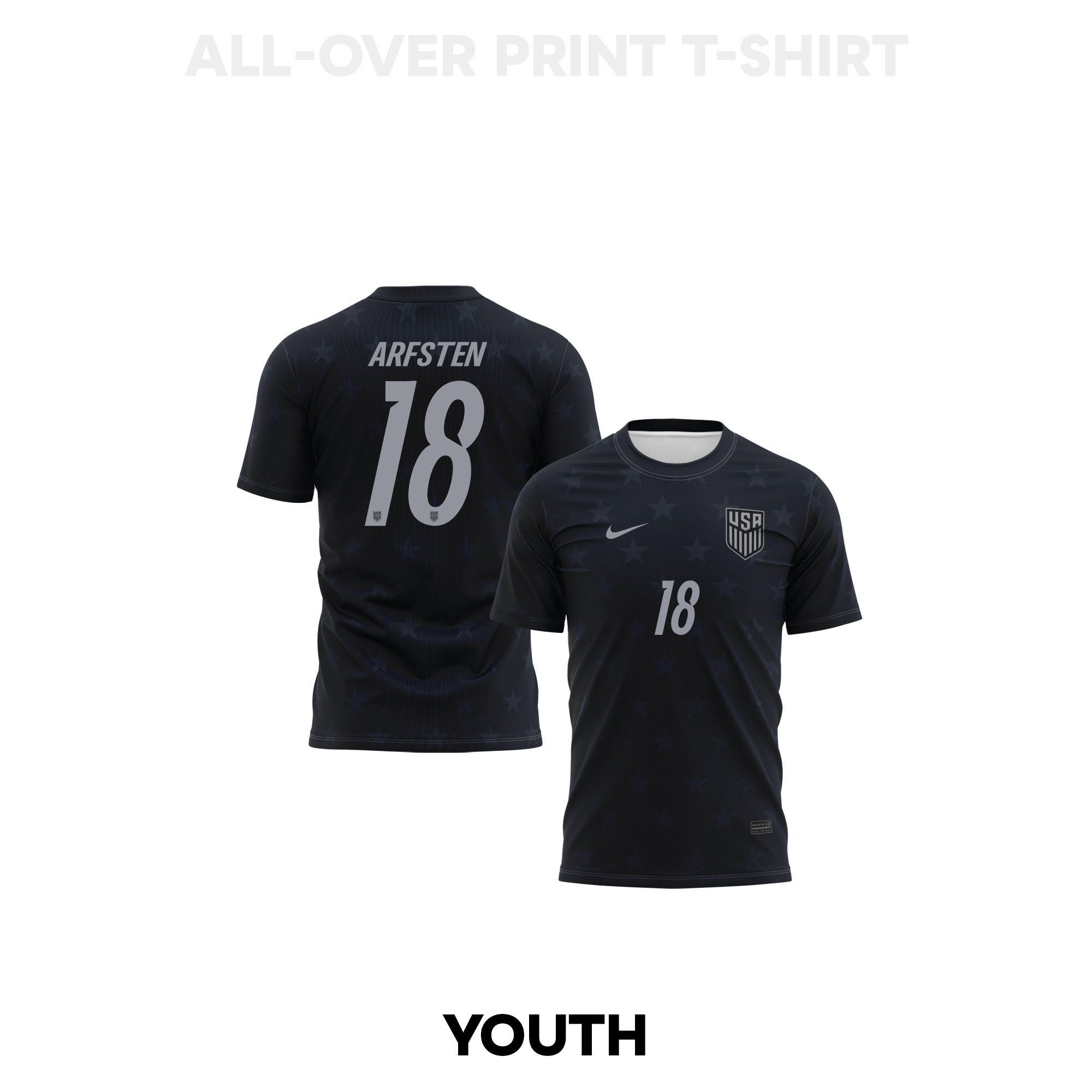 Max Arfsten 18 Youth USMNT 2026 Away 3D T-shirt Fully Printed – Black - Jersey Teams