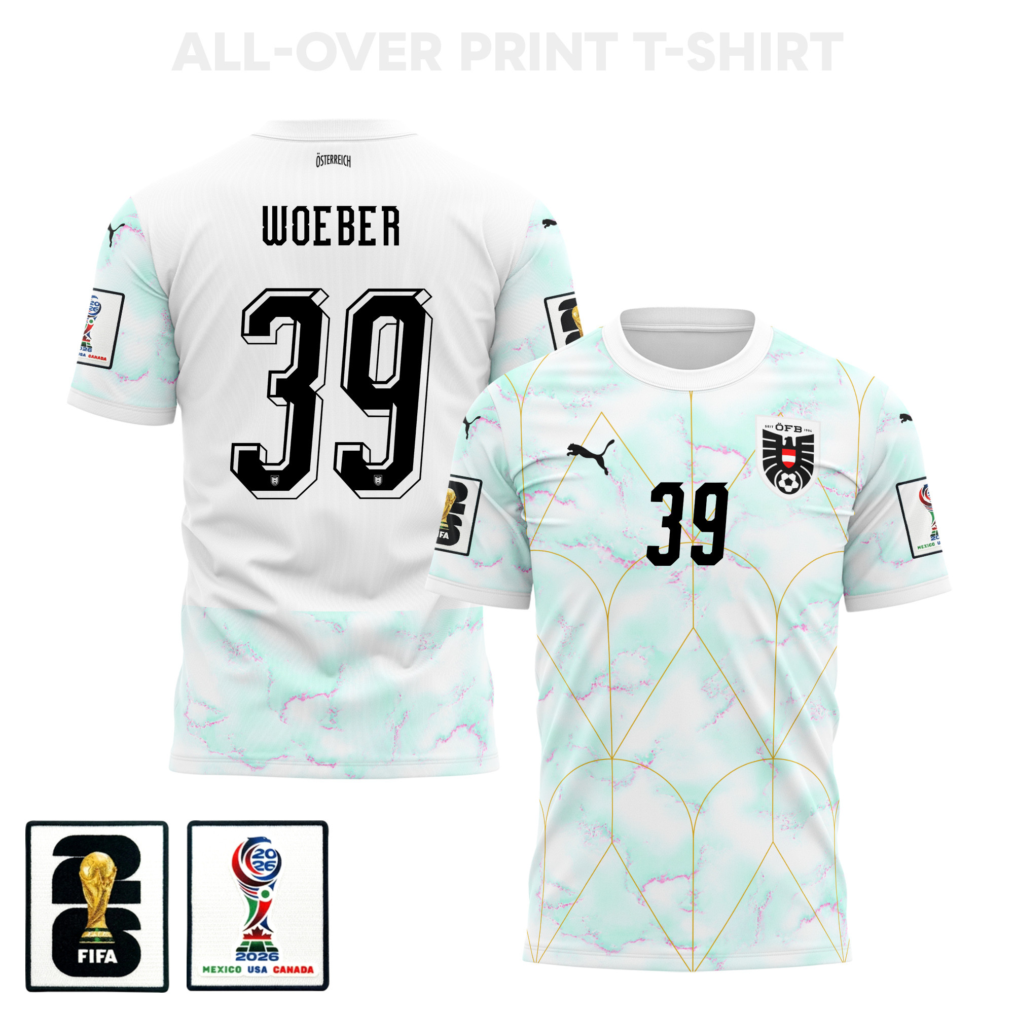 Maximilian Woeber 39 Austria 2026 Away 3D T-Shirt Fully Printed – Unisex, White – Jersey Teams