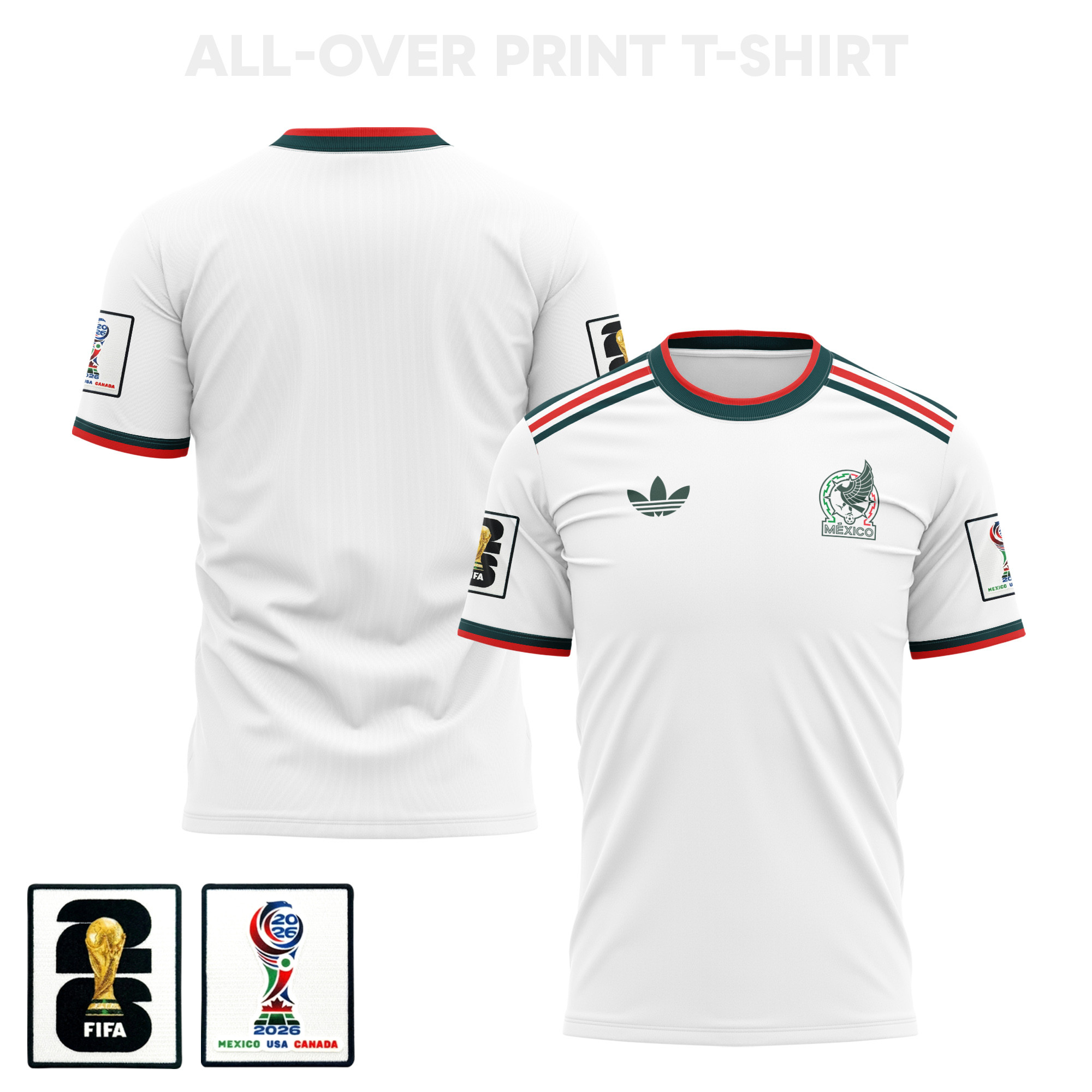 Mexico 2026 Away 3D T-Shirt Fully Printed – Unisex, White – Jersey Teams