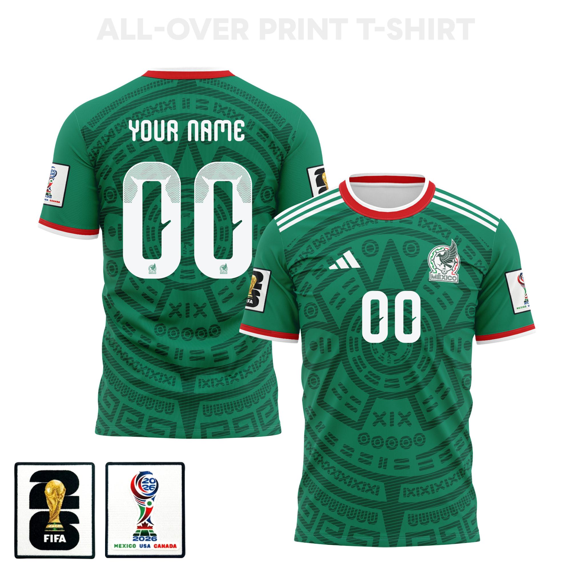 Mexico 2026 Home 3D T-Shirt Fully Printed – Personalized – Unisex, Green – Jersey Teams