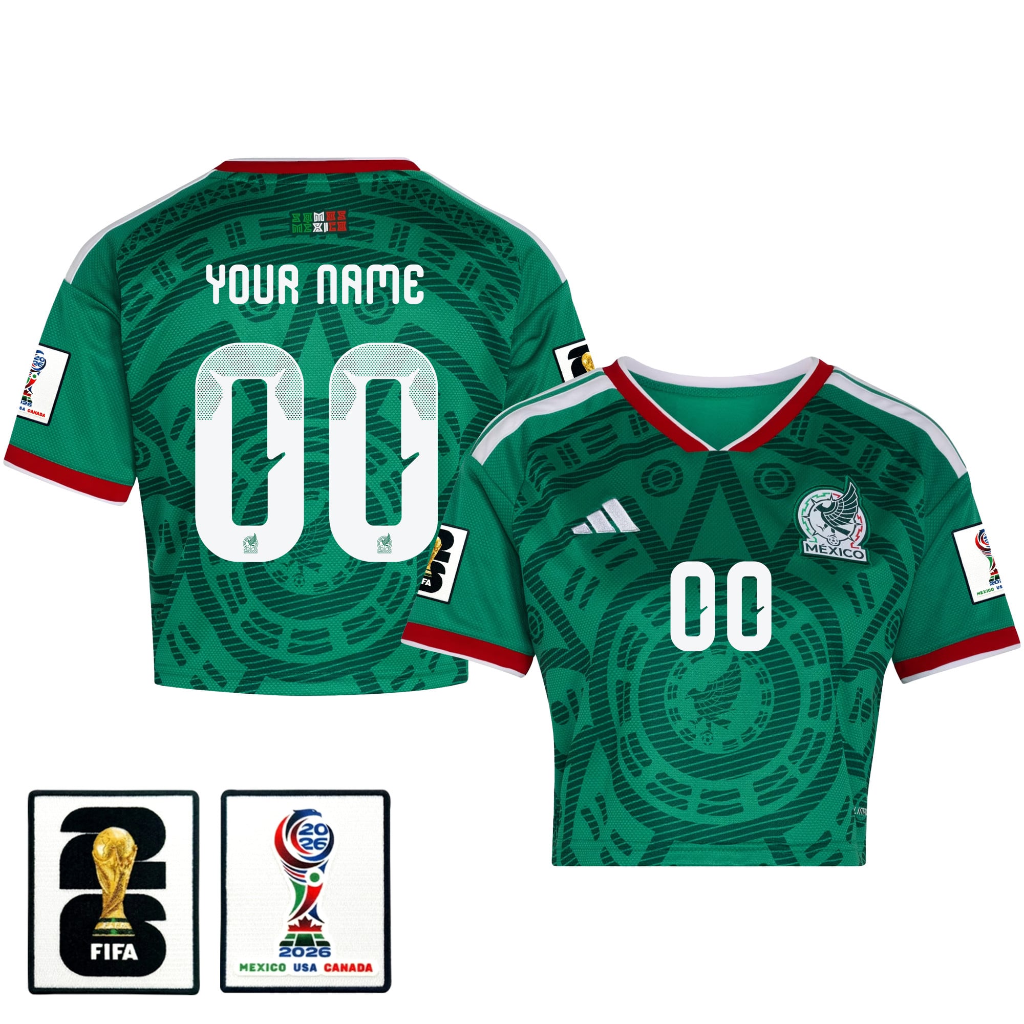 Mexico 2026 Home Personalized Women’s Cropped Jersey – Green – Jersey Teams