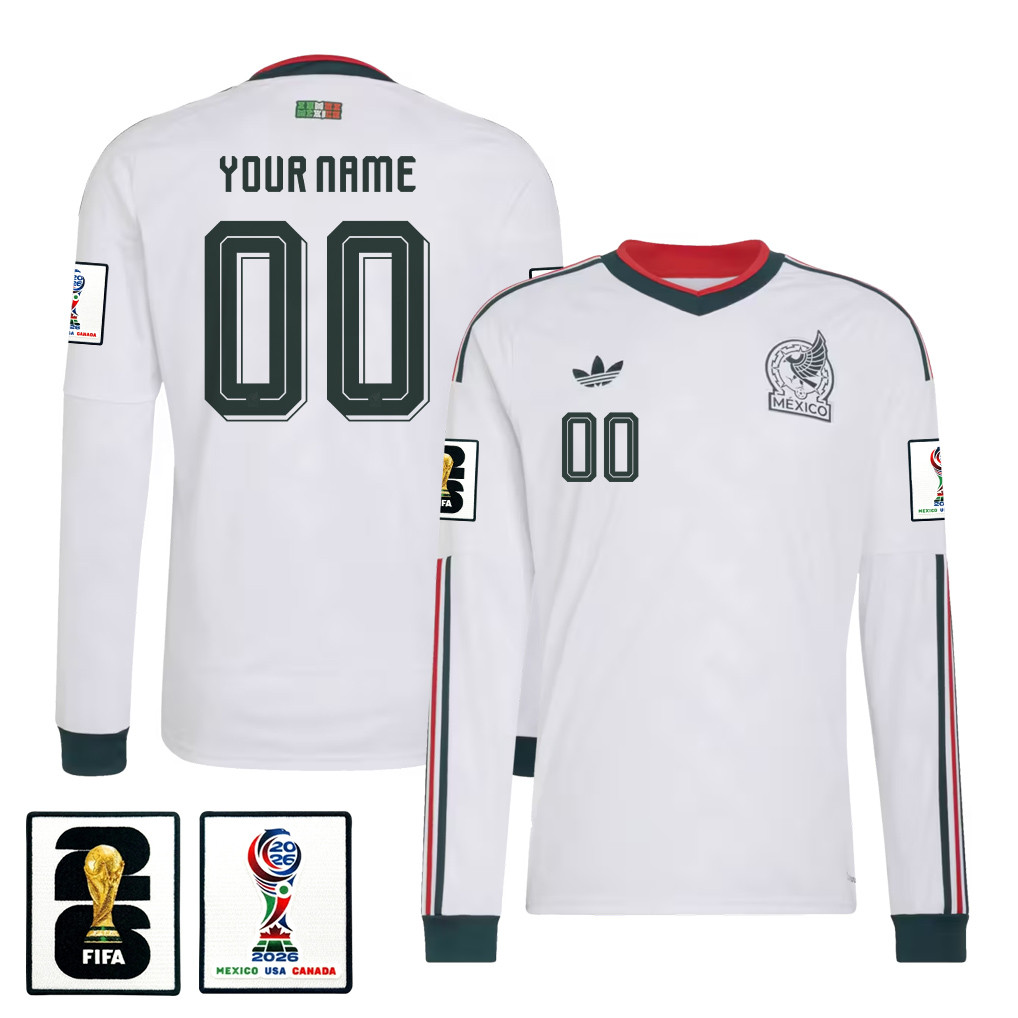 Mexico National Team 2026 Away Long Sleeve Jersey - Personalized - White - Jersey Teams
