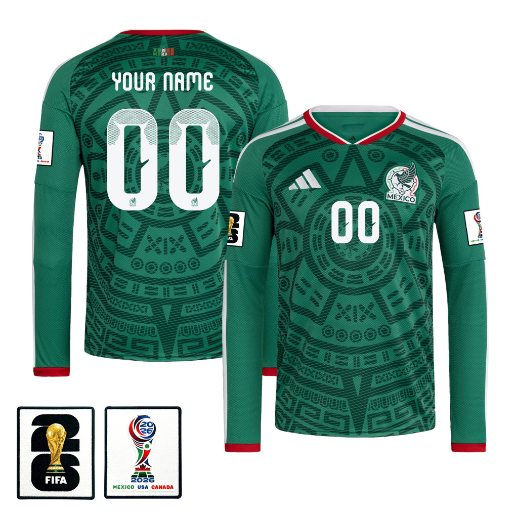 Mexico National Team 2026 Home Long Sleeve Jersey - Personalized - Green - Jersey Teams