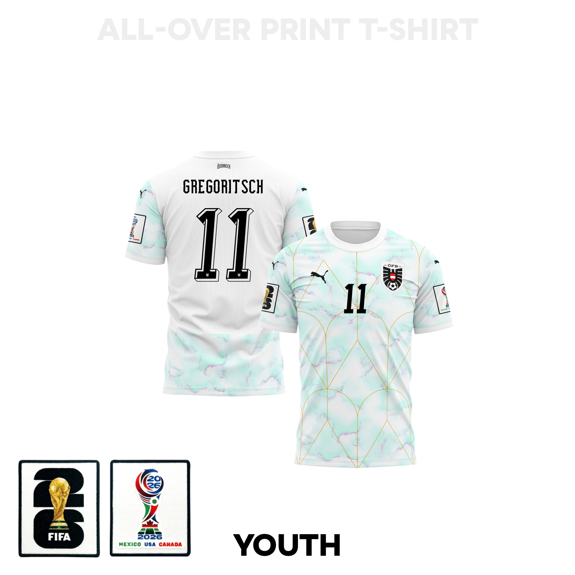 Michael Gregoritsch 11 Youth Austria 2026 Away 3D T-shirt Fully Printed – White – Jersey Teams