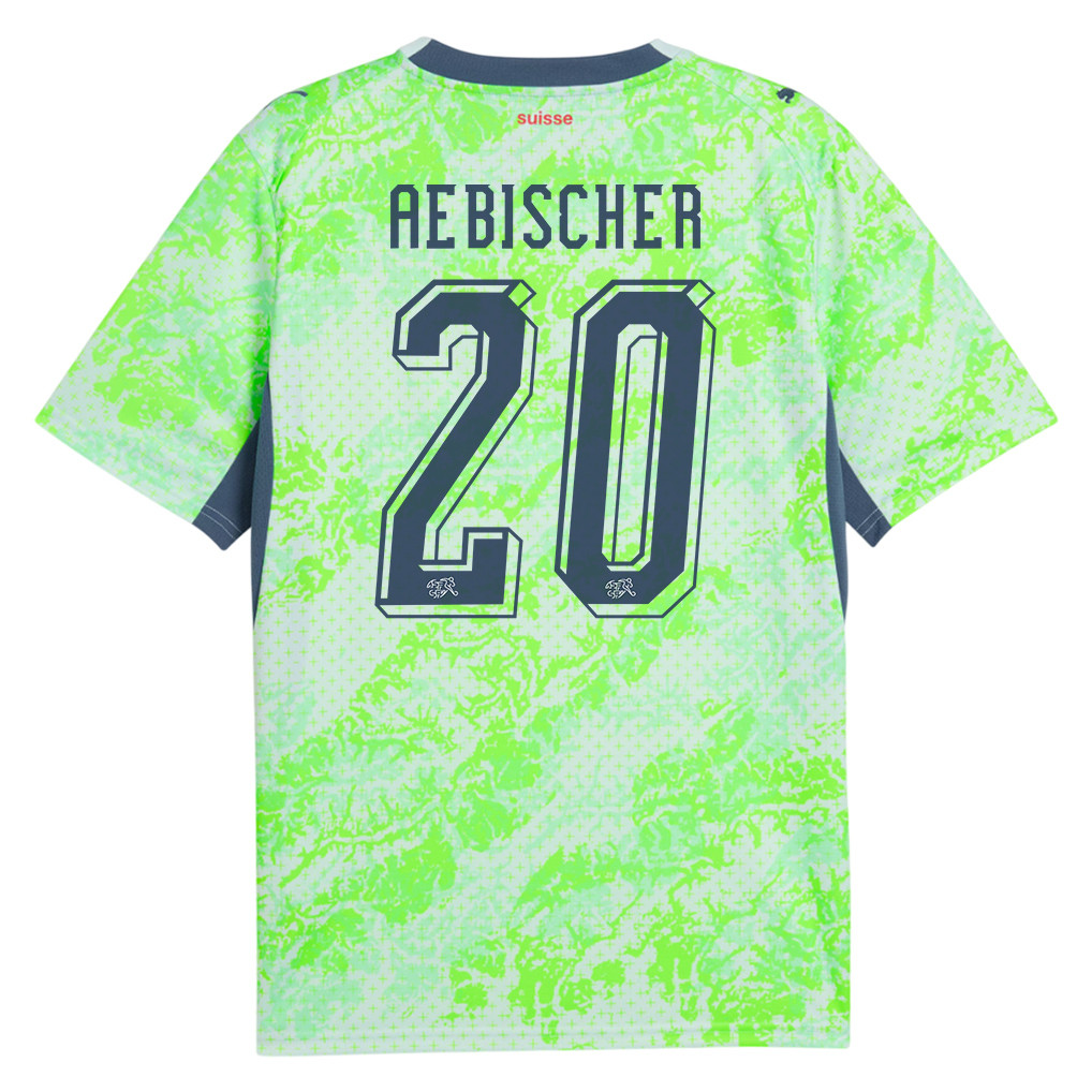 Michel Aebischer 20 Switzerland National Team 2026 x World Cup Patch Away Jersey - Men, Green - Jersey Teams