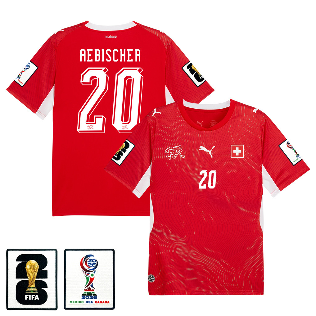 Michel Aebischer 20 Switzerland National Team 2026 x World Cup Patch Home Jersey - Red, Men - Jersey Teams