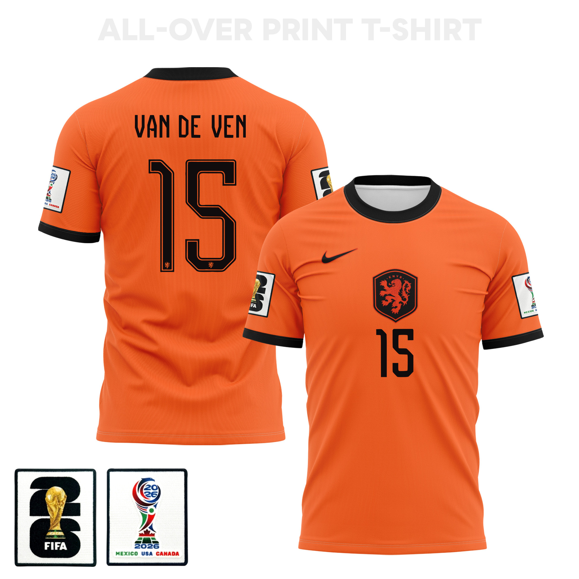 Micky van de Ven 15 Netherlands 2026 Home 3D T-Shirt Fully Printed – Unisex, Orange - Jersey Teams