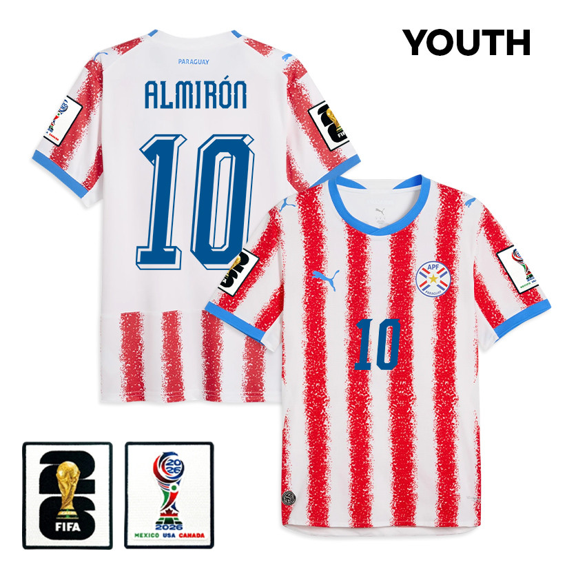 Miguel Almirón 10 Youth Paraguay National Team 2026 Home Jersey - White/Red - Jersey Teams