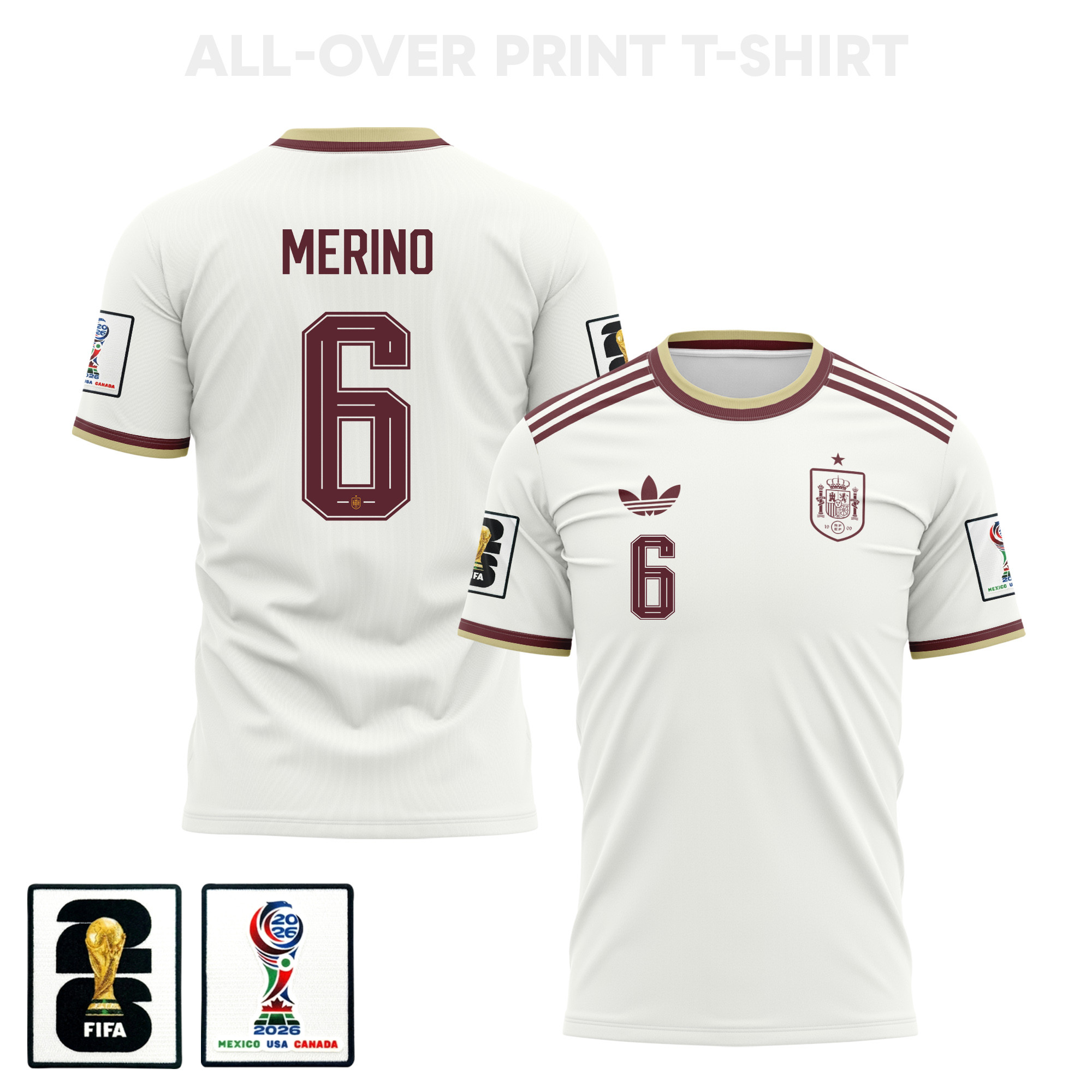 Mikel Merino 6 Spain 2026 Away 3D T-Shirt Fully Printed – Unisex, White – Jersey Teams