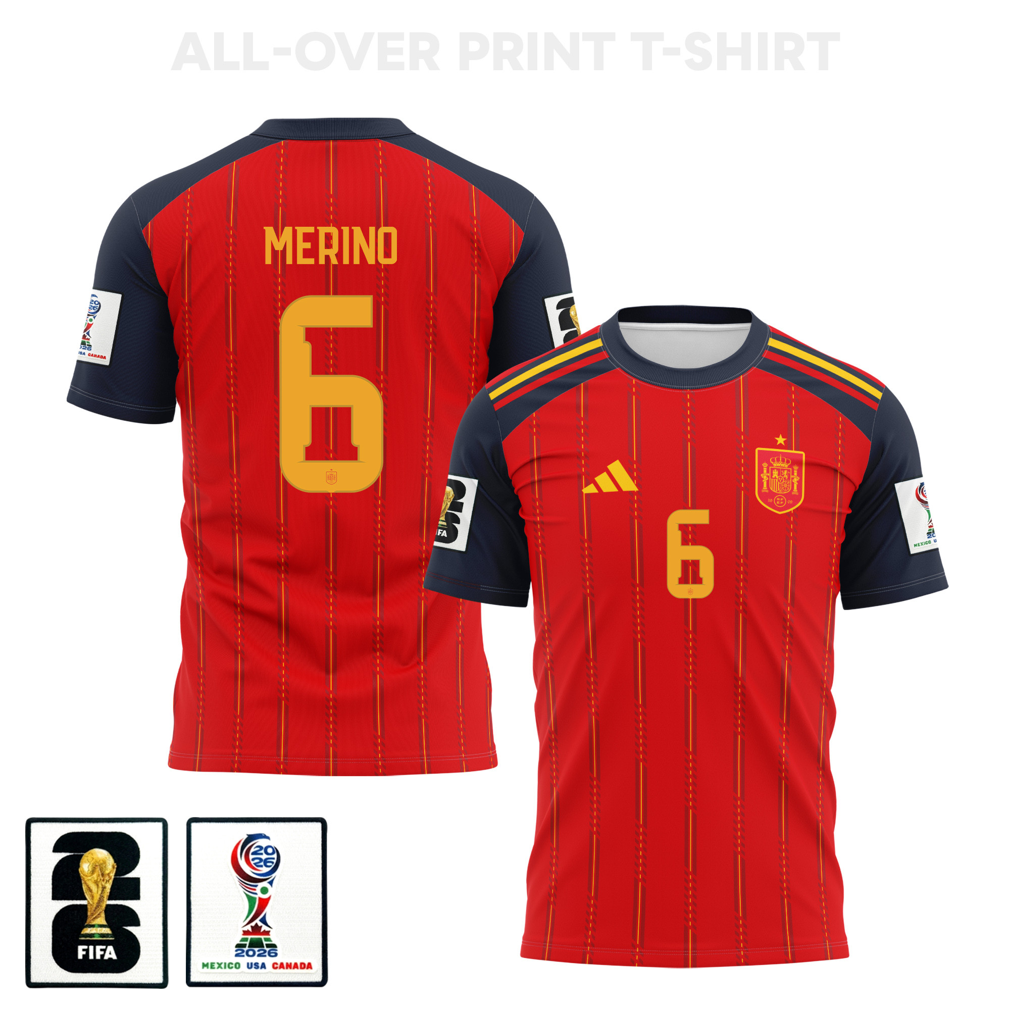 Mikel Merino 6 Spain 2026 Home 3D T-Shirt Fully Printed – Unisex, Red – Jersey Teams