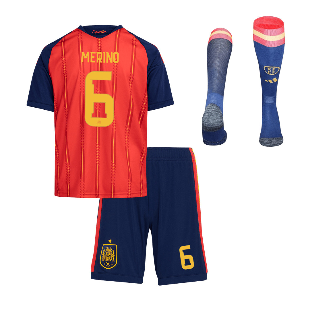 Mikel Merino 6 Spain 2026 Home Men Kit Set – Red - Jersey Teams