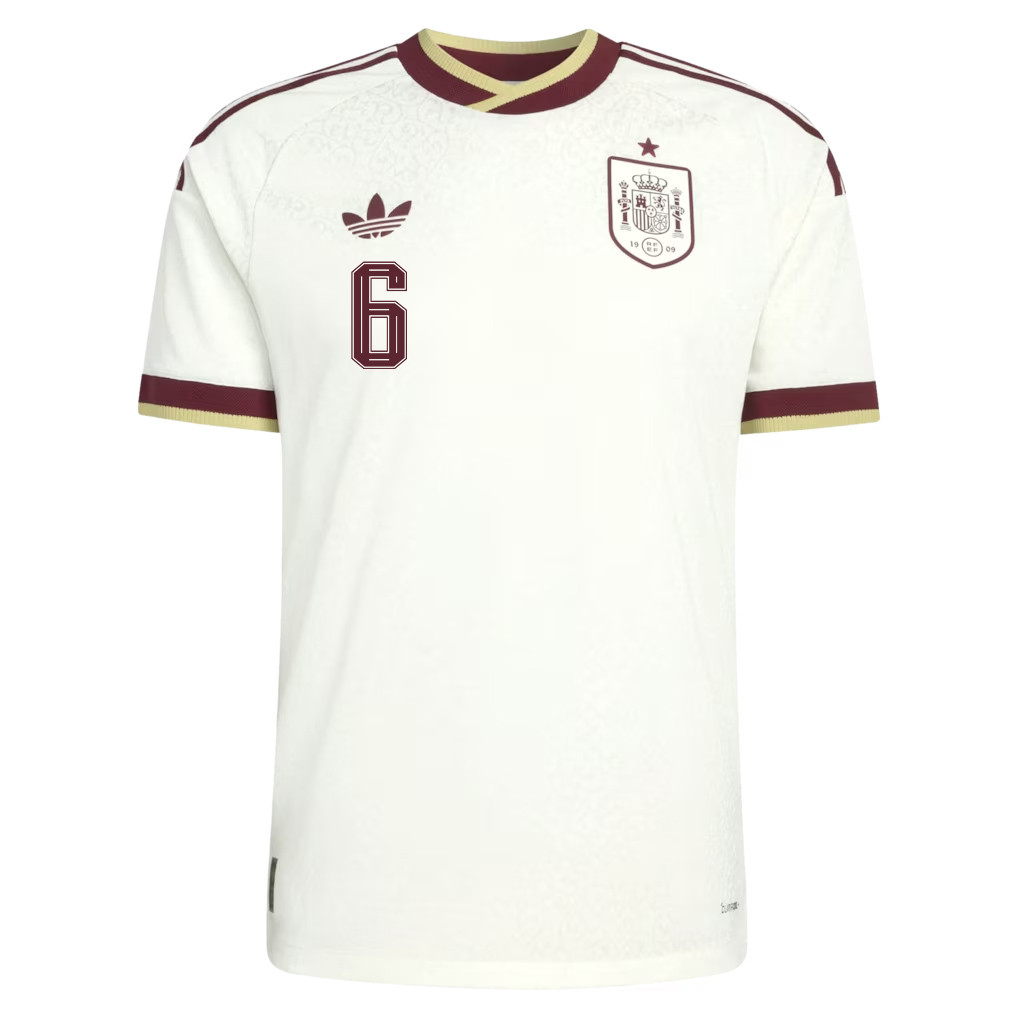 Mikel Merino 6 Spain National Team 2026 x World Cup Patch Away Jersey – White, Men – Jersey Teams
