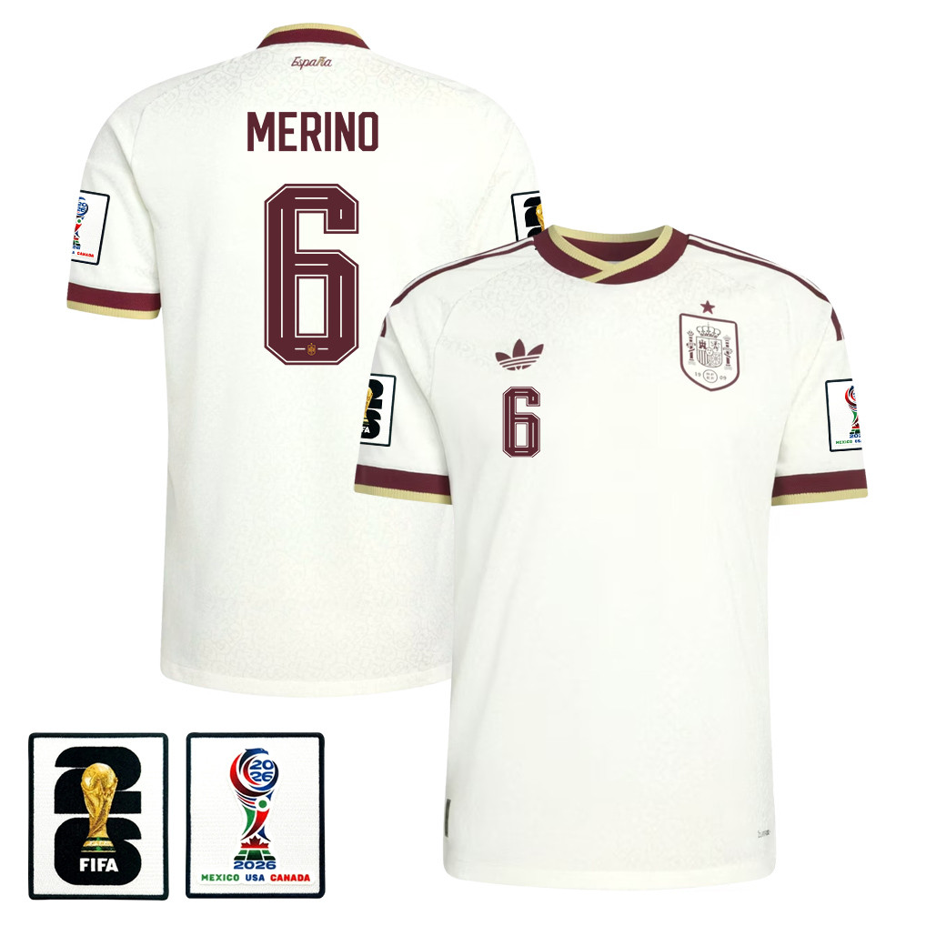 Mikel Merino 6 Spain National Team 2026 x World Cup Patch Away Jersey - White, Men - Jersey Teams