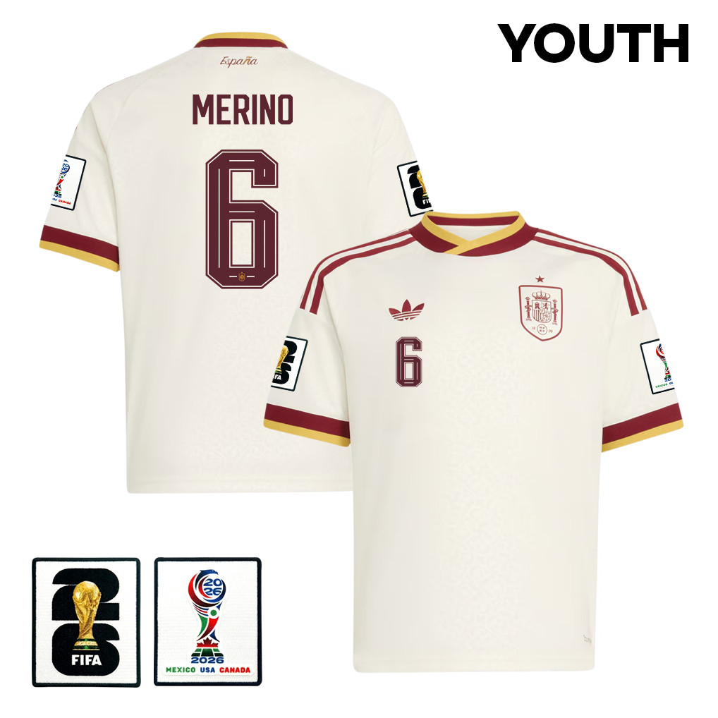 Mikel Merino 6 Spain National Team 2026 Youth Away Jersey – White – Jersey Teams