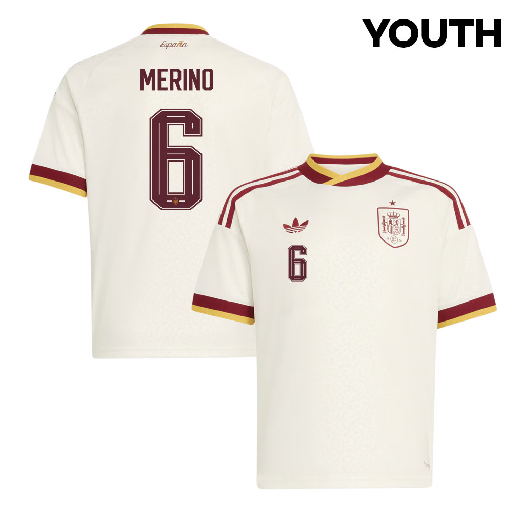 Mikel Merino 6 Spain National Team 2026 Youth Away Jersey - White - Jersey Teams