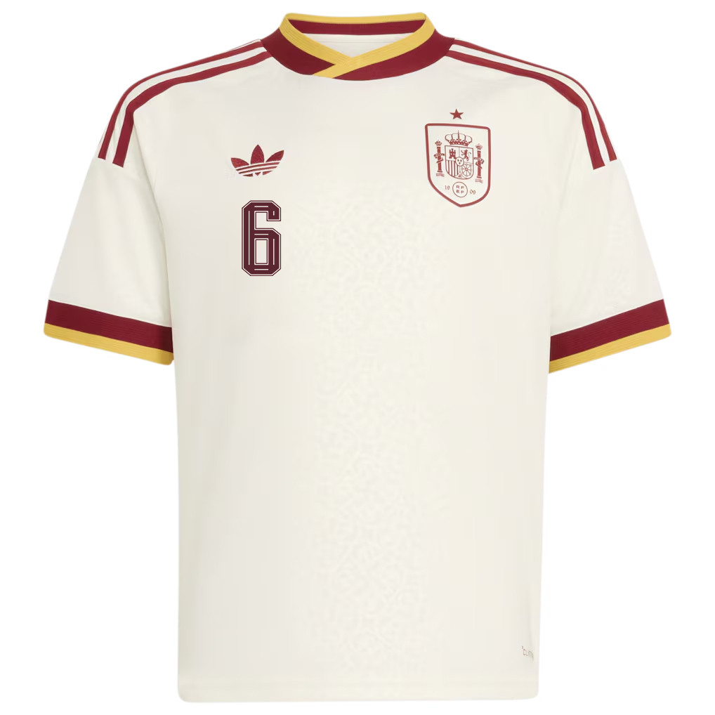 Mikel Merino 6 Spain National Team 2026 Youth Away Jersey - White - Jersey Teams