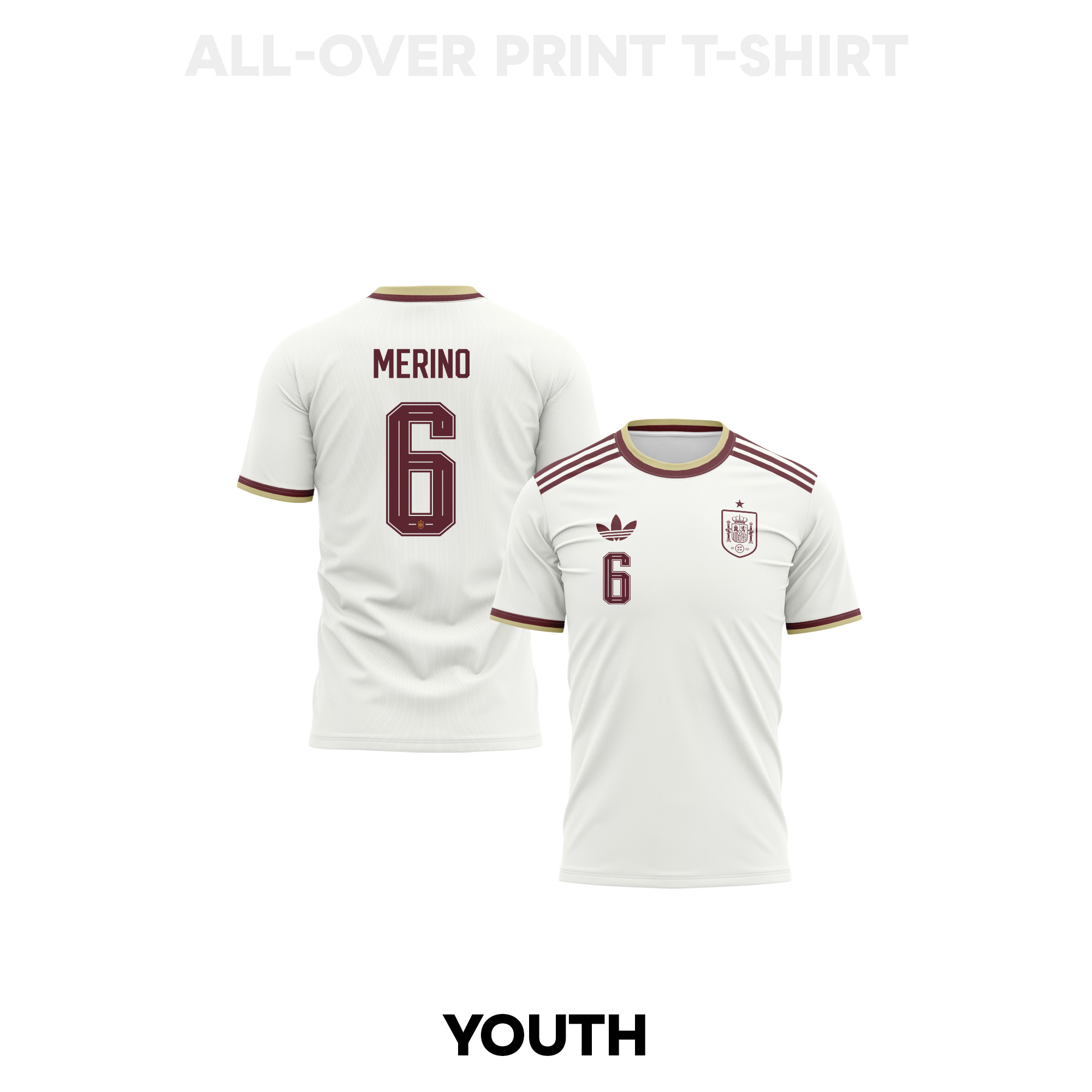 Mikel Merino 6 Youth Spain 2026 Away 3D T-shirt Fully Printed – White - Jersey Teams