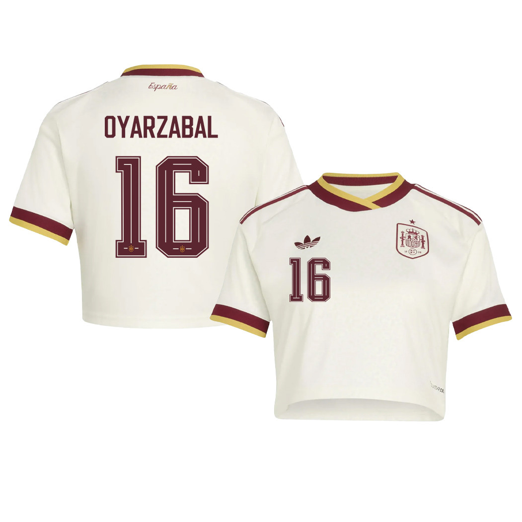Mikel Oyarzabal 16 Spain 2026 Away Women’s Cropped Jersey - White - Jersey Teams