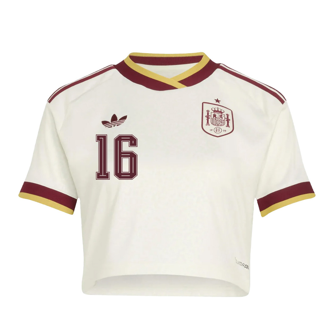 Mikel Oyarzabal 16 Spain 2026 Away Women’s Cropped Jersey - White - Jersey Teams