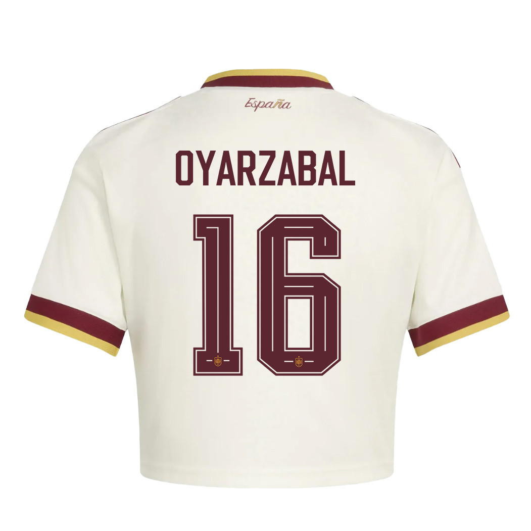 Mikel Oyarzabal 16 Spain 2026 Away Women’s Cropped Jersey - White - Jersey Teams