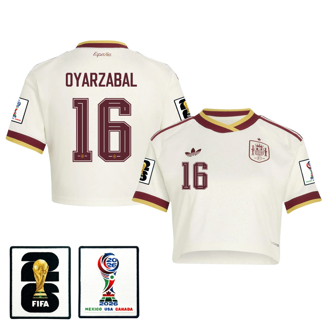 Mikel Oyarzabal 16 Spain 2026 Away Women’s Cropped Jersey – White – Jersey Teams