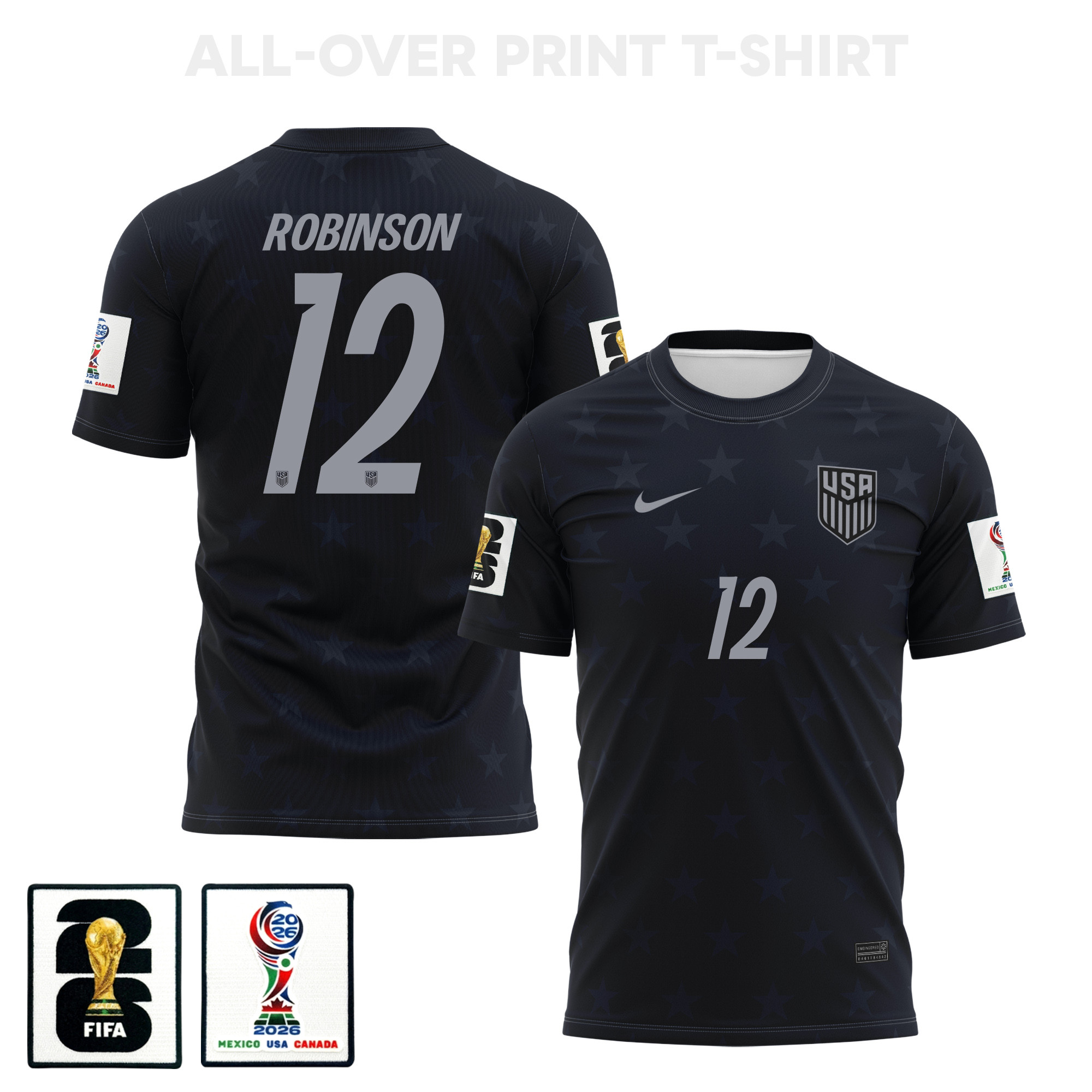 Miles Robinson 12 USMNT 2026 Away 3D T-Shirt Fully Printed – Unisex, Black - Jersey Teams
