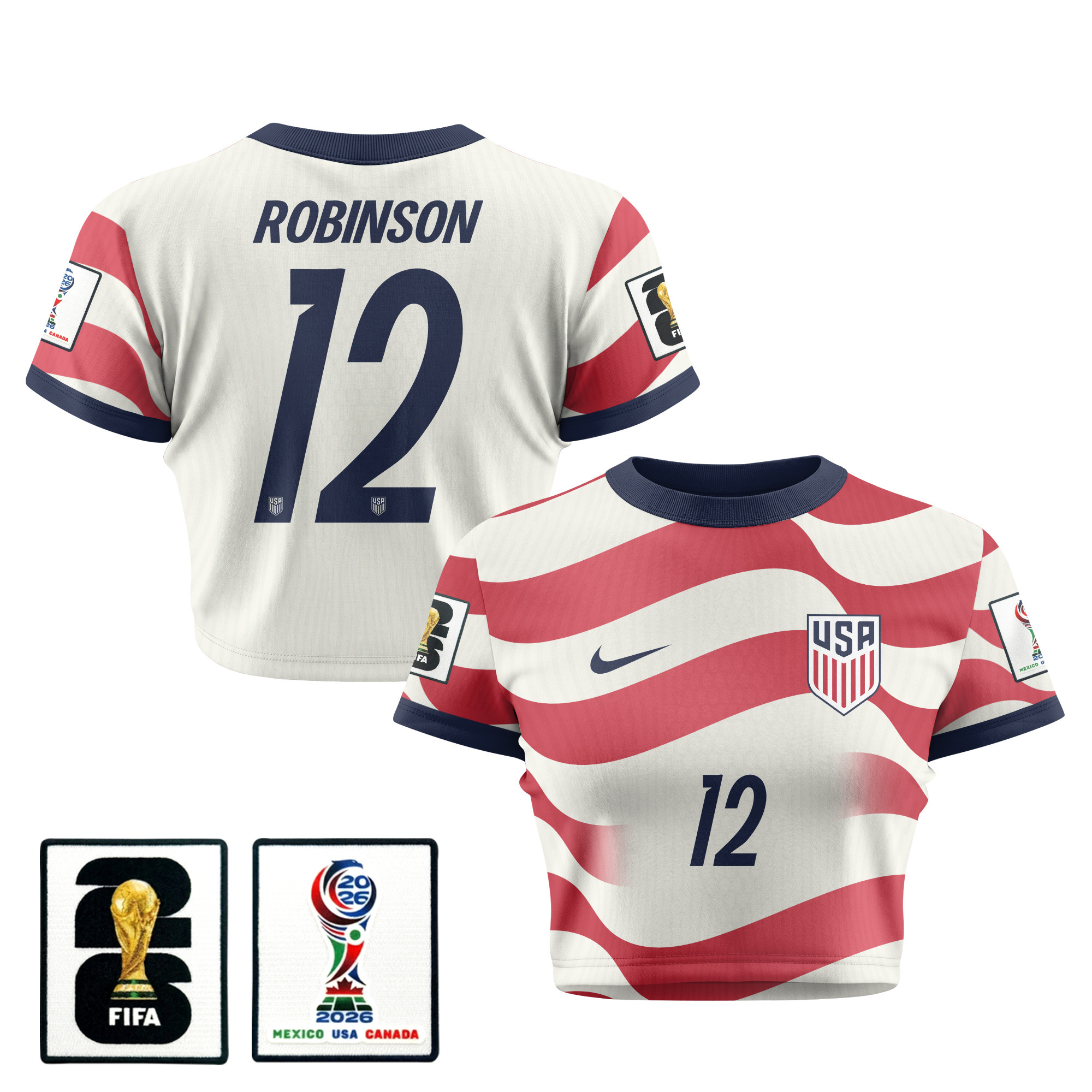 Miles Robinson 12 Women's USMNT 2026 Home All-Over Print Cropped Jersey - Jersey Teams