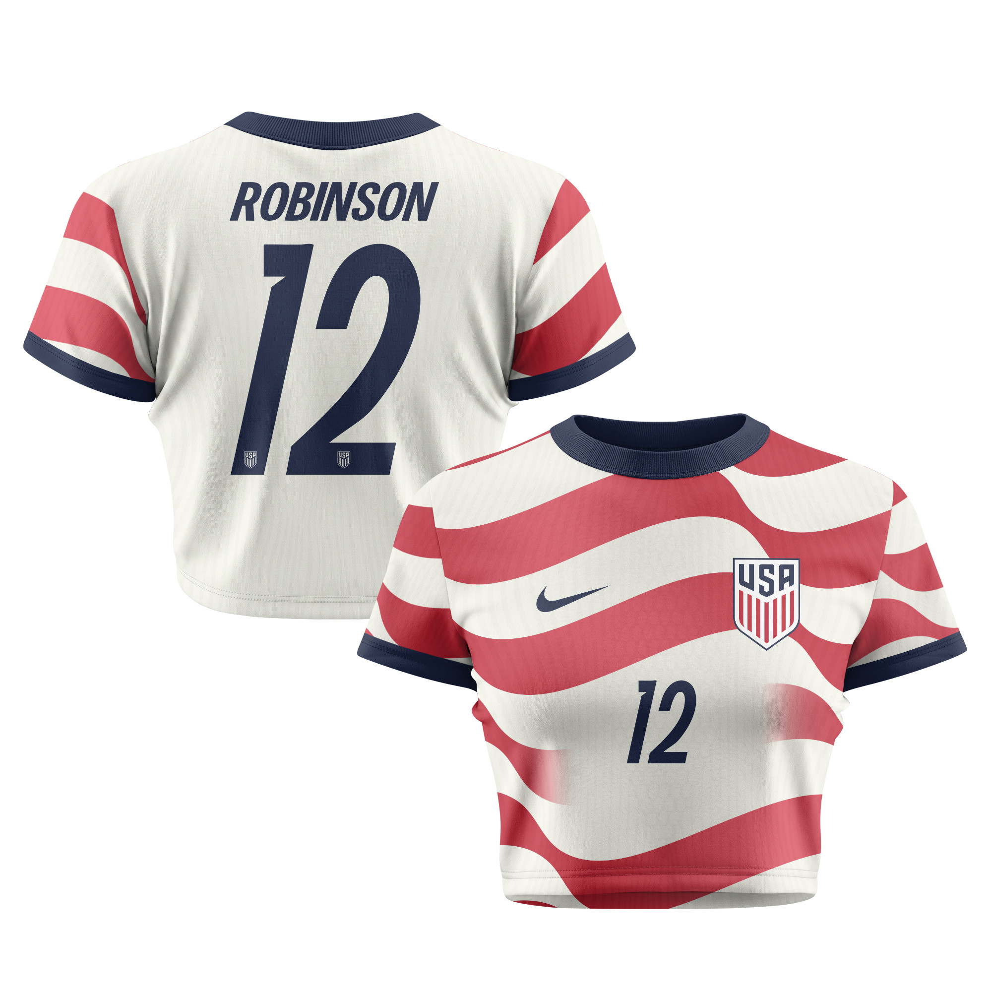 Miles Robinson 12 Women's USMNT 2026 Home All-Over Print Cropped Jersey - Jersey Teams