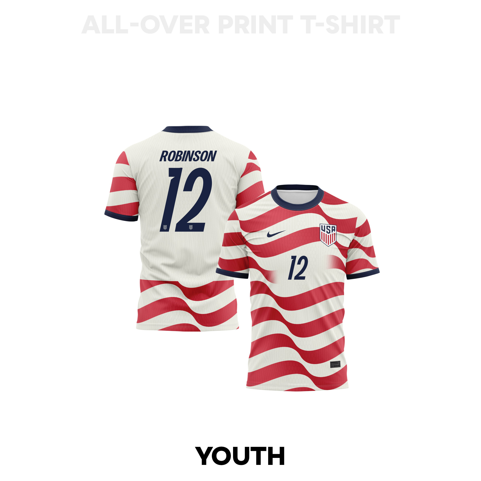 Miles Robinson 12 Youth USMNT 2026 Home 3D T-shirt Fully Printed – White/Red - Jersey Teams