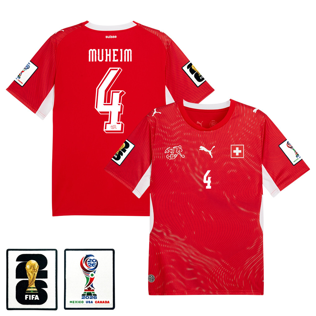 Miro Muheim 4 Switzerland National Team 2026 x World Cup Patch Home Jersey - Red, Men - Jersey Teams